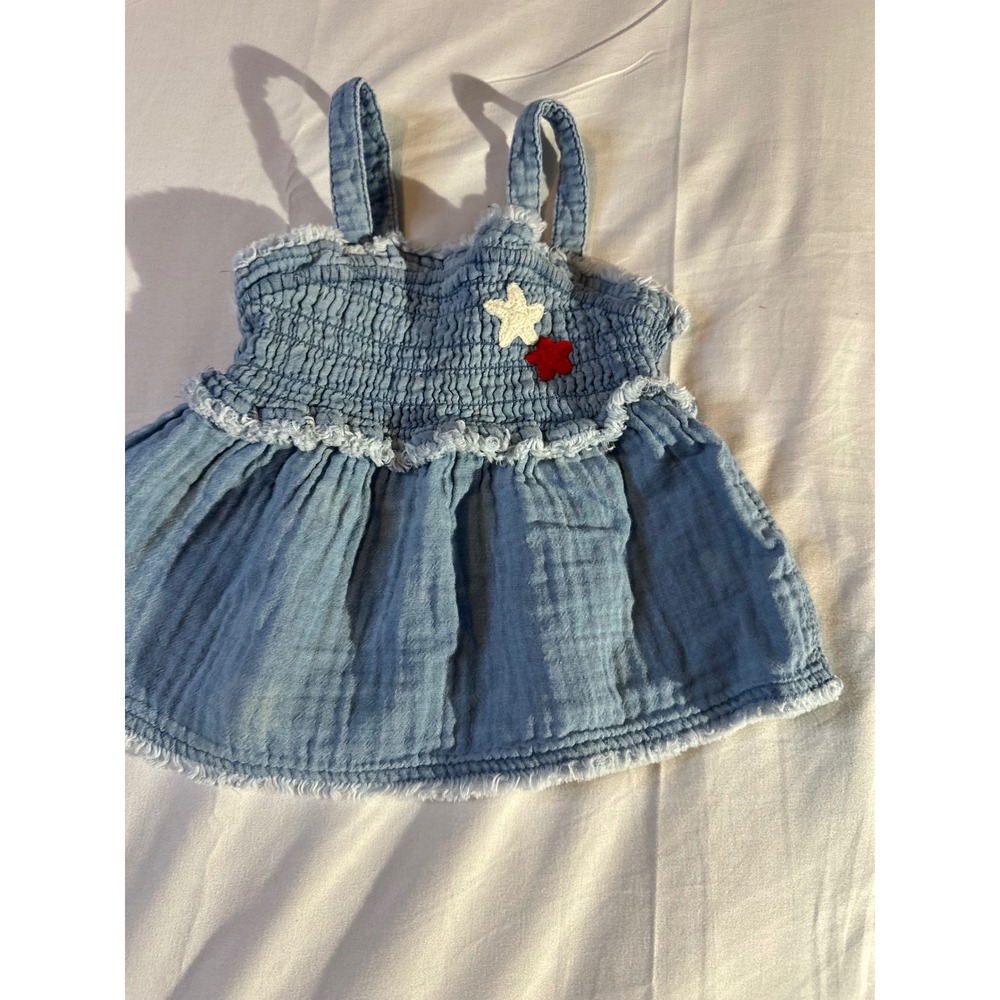Cat & Jack Baby Girls Blue Gauze Smocked Tank Top Star Embroidery 12M
